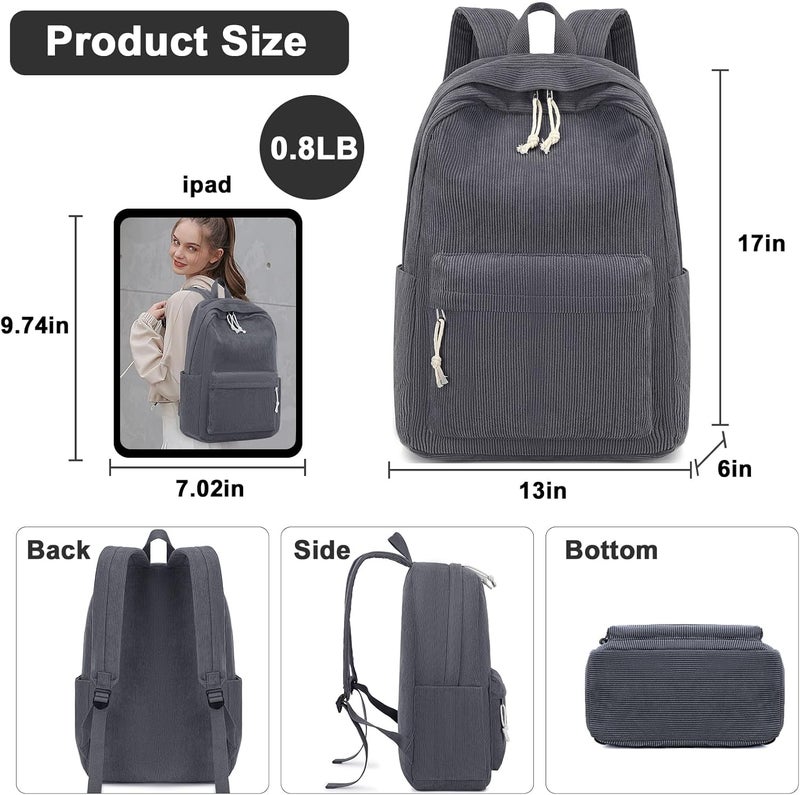BTOOP School Backpack for Teens Large Corduroy Bookbag Lightweight 15.6 inch Laptop Bag for Girls Women Casual High School College - Image 3